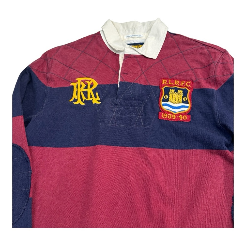 Ralph Lauren Rugby Shirt M | Maroon Navy Striped RLFC 1939-40 Patch | Vintage - Picture 5 of 16